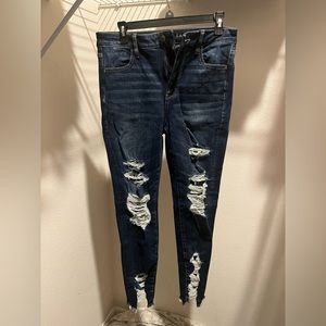 American Eagle Dark Wash High-Rise Ripped Super Stretch Skinny Jeans
